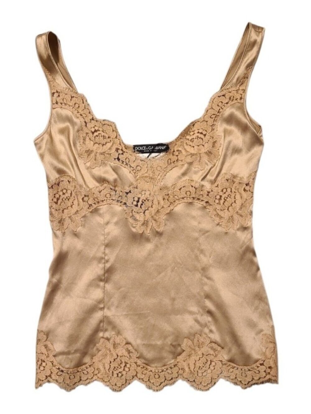 Dolce & Gabbana Gold Silk Blend Lace Trim Cami Top Womens Size IT 38/US 2